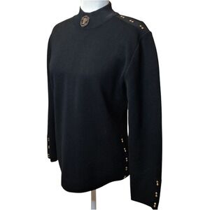 FABRICE‎ KAREL PARIS Black Mock Neck Sweater Embellished Gold Detail Women's M